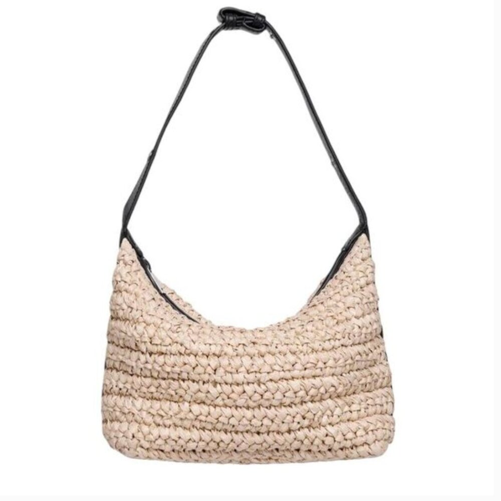 NWT Walter Baker Beck Raffia Shoulder Bag Natural Black